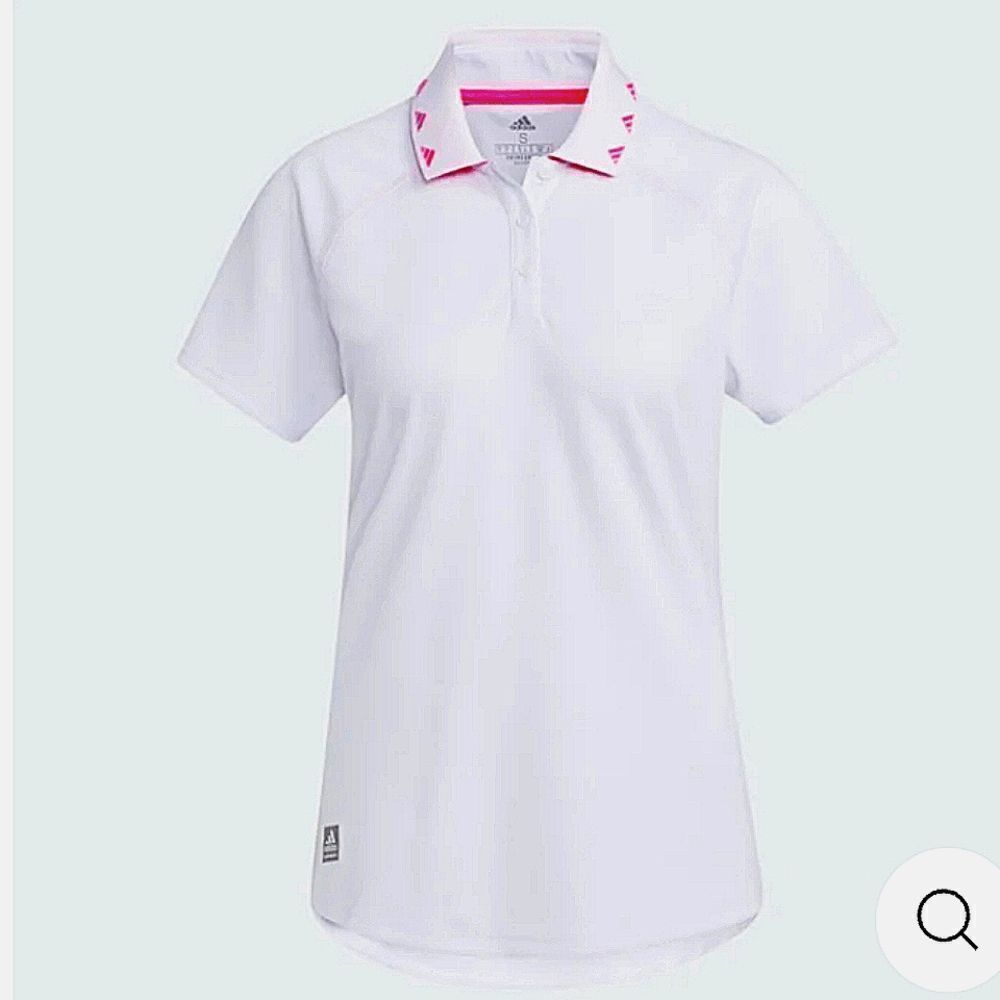 Adidas Women's White & Pink Short Sleeve Jacquard Collar Polo Golf Top T…